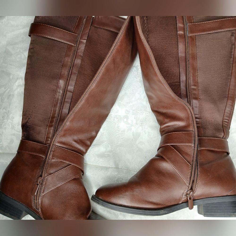 Torrid Knee Riding Boot Brown Buckle Wide Calf Size 7W - Picture 12 of 16